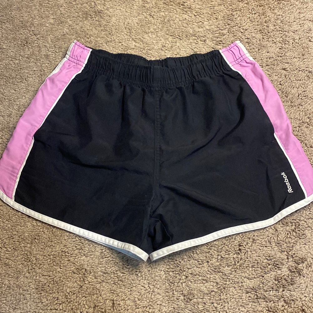 Reebok black shorts with pink stripe